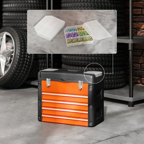 HOMCOM Pusta skrzynka narzędziowa 49,7 x 25,3 x 40,7 cm z 4 szufladami i Mini-Boxem, Stal, Pomarańczowa