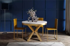 Stół okrągły rozkładany Bistro Złoty 120–196 cm – luksusowy stół glamour ze złotymi nogami