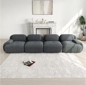 Sofa 4-osobowa Modułowa z Weluru Prążkowanego - z 4 Poduszkami - 388x103x75cm - Szary
