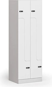 Metalowa szafka ubraniowa S1 Z, 4-drzwiowa, 1850 x 600 x 500 mm, zamek mechaniczny z kodem, drzwi laminowane, biała