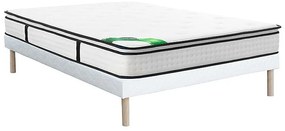 Zestaw 140 x 190 cm: stelaż tapicerowany + materac z 7-strefowymi sprężynami kieszeniowymi, wbudowanym topperem i pokrowcem bambusowym o grubości 26 cm – MIREZA od NATUREA