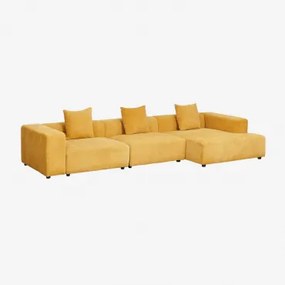 Modułowa Sofa Z Szezlongiem Prawym, 3-częściowa (↔︎375 Cm) Z Wysokim Podłokietnikiem Bruna Tkaniny Szenil Musztarda - Sklum