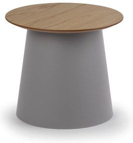 Plastikowy stolik kawowy SETA z drewnianym blatem, średnica 490 mm, dąb/szary