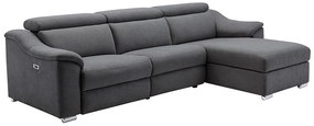 Kanapa narożna PEDRERA z elektryczną funkcją relax z tkaniny w kolorze antracytowym – prawoskrętna