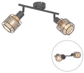 Designerska lampa sufitowa czarna ze złotym 2-światłem - NoudDesignerski Oswietlenie wewnetrzne