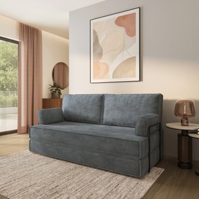 Masseno Sofa piankowa SILAR z funkcją spania, Kanapa z pianki do salonu, Bezmontażowa, Tkanina sztruksowa – Szary POSO 60