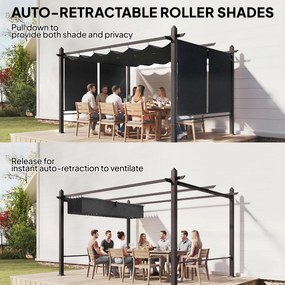 Outsunny Pergola 3 x 4 m z regulowanym dachem, automatycznie zwijanymi roletami, ochrona UV50+, aluminiowa rama | Aosom PL