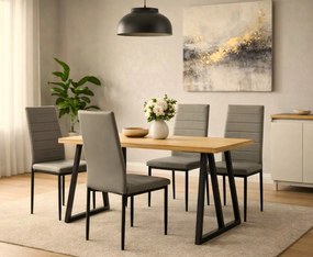 Zestaw 4 krzeseł Faro do jadalni z szaro-brązowej eko skóry – nowoczesne, metalowe nogi