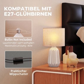 HOMCOM Lampa stołowa, oświetlenie stołowe, lampa nocna z lnianym abażurem, przełącznik kołyskowy, lampa biurkowa, 22 x 22 x 39 cm, beżowy | Aosom PL
