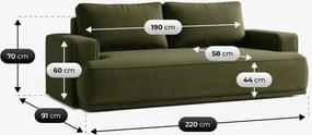 Sofa z Funkcją Spania CAMELIA Oliwkowa Boucle Nowoczesna