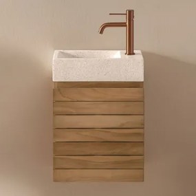 Zestaw Wiszących Mebli Łazienkowych Z Drewna Tekowego Z Umywalką Zintegrowaną Z Cementu Napier Drewno - Sklum