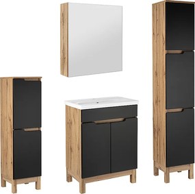 Zestaw Łazienkowy 60cm 2D Alma Słupki Szafka z Lustrem Dąb Wotan / Czarny Mat