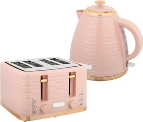 HOMCOM Zestaw toster i czajnik 2-w-1, 7 poziomów wypieku, funkcje rozmrażania i podgrzewania, różowy
