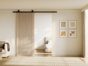 Drzwi przesuwne z systemem naściennym z drewna i prążkowanego MDF - wys.205 x szer.93 cm - AREZO