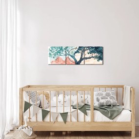 Obraz – Akwarelowe drzewo pełne życia (z zegarem) (90x30 cm)