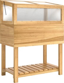 Outsunny Podwyższona grządka z inspektem z drewna, podwyższony doniczkowiec z otwieraną pokrywą, półką, włókniną, ergonomiczny | Aosom PL