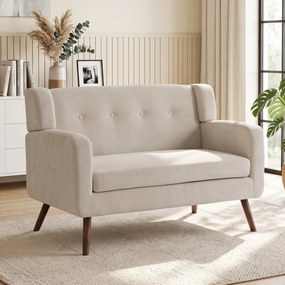 HOMCOM Sofa 2-osobowa 118 cm z wyglądem sztruksu, pikowanie z guzikami Wygodna nowoczesna sofa tapicerowana z drewnianymi nogami do małych pomieszczeń | Aosom PL