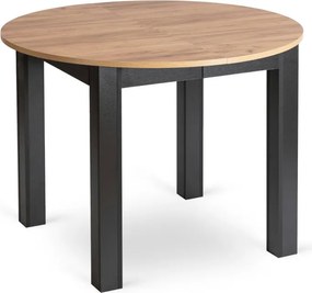 Zestaw Stół Okrągły Rozkładany HARRY 102-142 cm Dąb Craft/Czarny i 4 Krzesła Tapicerowane RICK Musztardowe Nowoczesne
