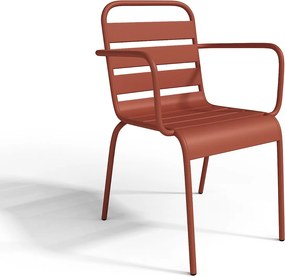 Metalowa jadalnia ogrodowa - stół dł.110cm i 4 sztaplowane fotele - Terakota - MIRMANDE