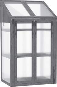 Outsunny Mini Szklarnia z Drewna, Mała Szklarnia z Oknami i Podwójnymi Drzwiami, 3 Półki, 70Dł x 50Szer x 120Wys cm, Szara
