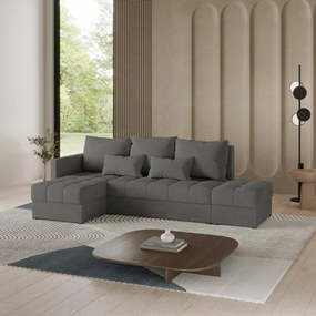 Masseno Narożnik LUMARI z funkcją spania i pojemnikiem na pościel Narozniki L, Rozkładana sofa - Szary, KRONOS 15