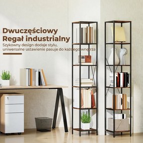 HOMCOM Zestaw 2 regałów 6-poziomowych, rama stalowa, do salonu, biura, sypialni, Rustykalny-Brąz