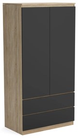 Szafa 90cm Garderoba z 2 szufladami i wieszakiem LUNA Dąb Sonoma/Czarny