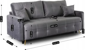 Sofa z Funkcją Spania SEUL Rozkładana Dwuosobowa Welurowa Szara Glamour