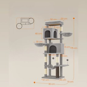 Feandrea Drapak dla kota TRISTAN, 57x45x175 cm, szare