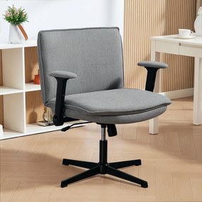 HOMCOM Krzesło biurowe z podnoszonymi podłokietnikami, szerokie krzesło biurowe w stylu lnianym, regulowane pod kątem wysokości, na bazie ze stali, szary