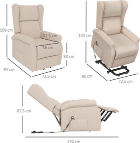 HOMCOM Fotel Relax z funkcją pomocy przy wstawaniu, leżenie, do 200kg, 72,5x94x109cm, kremowy