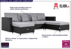 4-osobowa rozkładana czarna sofa z jasnoszarymi poduszkami - Umika 4Q