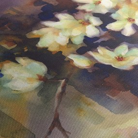 Obraz - Białe magnolie, malarstwo (z zegarem) (90x30 cm)