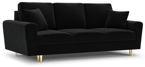 Czarna aksamitna rozkładana/ze schowkiem sofa 235 cm Kyoto – Cosmopolitan Design