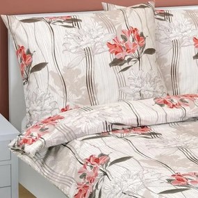 Bellatex Pościel bawełniana Kwiatek czerwony, beżowy, 140 x 220 cm, 70 x 90 cm, 140 x 220 cm, 70 x 90 cm
