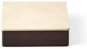 Brązowo-kremowy drewniany/ze skóry ekologicznej pojemnik dekoracyjny z pokrywką 11x11x3,5 cm Square Nupo – LIND DNA