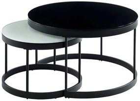 Wsuwane stoliki kawowe BILLIE - Hartowane szkło i metal - Kolor czarny i biały