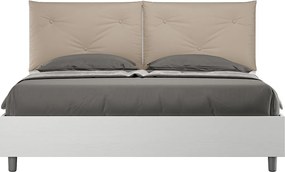 Łóżko podwójne z pojemnikiem podnoszone 160x190 cm białe drewno jesionowe poduszki skóra ekologiczna Egos Appia