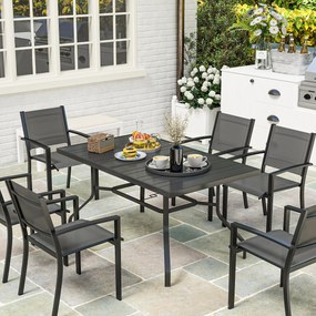 Outsunny Stół Ogrodowy 152x90 cm, Stół Balkonowy Odporny na Warunki Pogodowe, z Otworem na Parasol, Design z Lamelami, Czarny