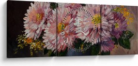 Obraz - Obraz olejny, Kwiaty w wazonie (z zegarem) (90x30 cm)