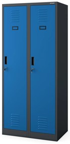 Szafka ubraniowa BHP antracytowo-niebieska: czterokomorowa KACPER, 800 x 1800 x 500 mm