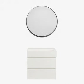 Zestaw Wiszących Mebli Łazienkowych Z Drewna I Forniru Jesionowego Zintegrowany Z Umywalką Ona Biała & - Sklum