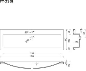 Umywalka wpuszczana w blat z konglomeratu WAVE 120 cm