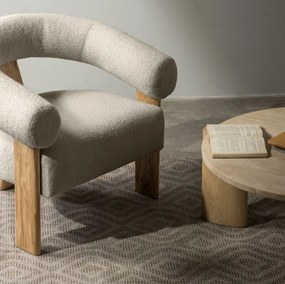 Beżowy designerski fotel KOKEI, dąb