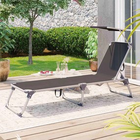 Leżak ogrodowy MALIBU z regulowanym daszkiem, 193x55x31 cm, szary SongmicsHome