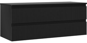 Mexen Rivel szafka łazienkowa podumywalkowa 120 cm z blatem, 2 szuflady, ryflowana , czarna mat - 91A20-12047-2-BFFC71