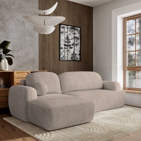 Masseno Narożnik MODENZA z funkcją spania i pojemnikiem na pościel Narozniki L, Rozkładana sofa - Beżowy, POSO 02