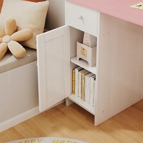 Biurko białe z szufladą szafką dla dziewczyny z różowym blatem loft pojemne