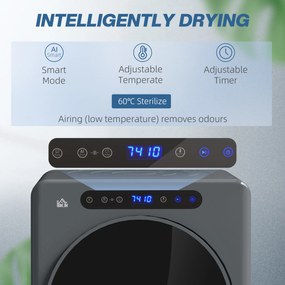 HOMCOM Suszarka do ubrań, 6 programów, 40-60°C, pojemność 4 kg, kompaktowa, obsługa dotykowa, Szary