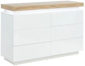 Komoda HALO II - 6 szuflad - lakierowane MDF - diody LED - Kolor: biały i dębowy.